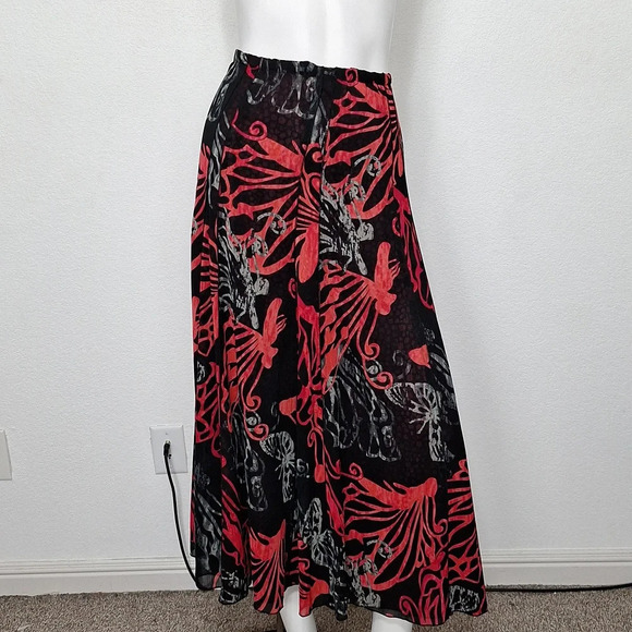 Vintage Multiples A-Line Indie Sleaze Reversible Red & Black Maxi Skirt Size L - Picture 1 of 14